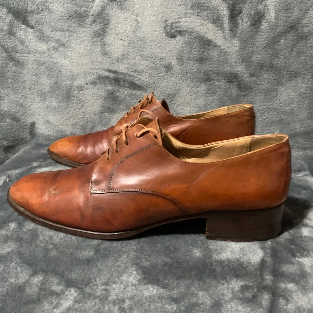 Bally Mens Brown Leather Derby Dress Shoes Made in Italy Lace Up Plain Toe 9.5